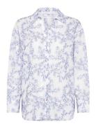 Floral-Embroidered Shirt Tops Shirts Long-sleeved Blue Mango