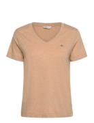 Reg Shield Ss V-Neck T-Shirt Tops T-shirts & Tops Short-sleeved Beige ...