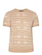 Geo-Motif Short-Sleeve Sweater Tops Knitwear Jumpers Beige Lauren Ralp...