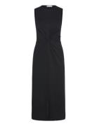 Midi-Dress With Draped Detail Polvipituinen Mekko Black Mango