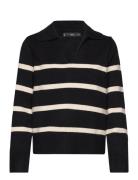 Striped Polo-Neck Sweater Tops Knitwear Jumpers Black Mango