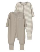 Nbnnightsuit 2P Zip Ff Y/D Core 2 Noos Pitkähihainen Body Beige Name I...