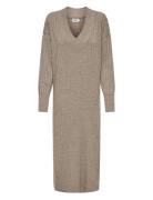 Onlnew Tessa L/S Midi V Dress Knt Noos Polvipituinen Mekko Beige ONLY