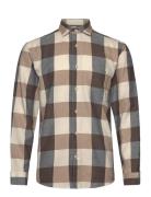 Checked Twill Shirt L/S Tops Shirts Casual Beige Lindbergh