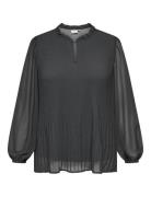 Carpiona L/S Plisse Blouse Wvn Tops Blouses Long-sleeved Black ONLY Ca...