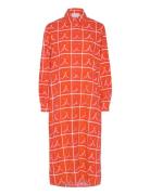 Abstract Cat Smile Printed Shirt Dress Polvipituinen Mekko Orange Bobo...