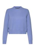 Wool-Blend Cropped Crewneck Sweater Tops Knitwear Jumpers Blue Polo Ra...