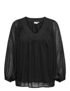 Caranine Life L/S V-Neck Top Wvn Tops Blouses Long-sleeved Black ONLY ...