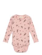 Body Ls Aop Rib Bodies Long-sleeved Pink Minymo