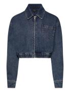 Crop Bomber Denim Jacket Farkkutakki Denimtakki Blue Bardot