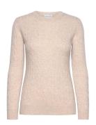 O-Neck Cable Sweater Tops Knitwear Jumpers Beige Davida Cashmere