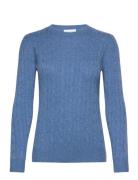 O-Neck Cable Sweater Tops Knitwear Jumpers Blue Davida Cashmere