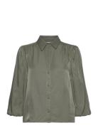 Mssherina 3/4 Sleeve Shirt Tops Shirts Short-sleeved Khaki Green Minus