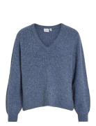 Vibeluna V-Neck Rev L/S Knit Top - Noos Tops Knitwear Jumpers Blue Vil...