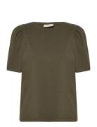 Fqfenja-Tee-Puff Tops T-shirts & Tops Short-sleeved Khaki Green FREE/Q...