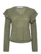 Ruffles Printed Blouse Tops Blouses Long-sleeved Green Mango