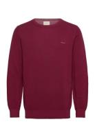 Cotton Pique C-Neck Tops Knitwear Round Necks Burgundy GANT