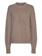 Ck Intarsia Loose Sweater Tops Knitwear Jumpers Beige Calvin Klein Jea...