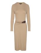 Buckle-Trim Cotton-Blend Knit Midi Dress Polvipituinen Mekko Beige Lau...
