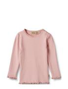 Rib T-Shirt L/S Reese Tops T-shirts Long-sleeved T-shirts Pink Wheat