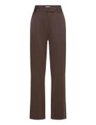 Ava Satin Silk Trousers Bottoms Trousers Straight Leg Brown Ahlvar Gal...