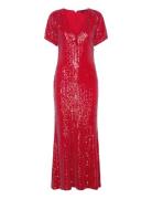 Sequins Midi V-Neck Dress Maksimekko Juhlamekko Red ROTATE Birger Chri...