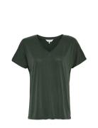 Mschfenya Modal V Neck Tee Tops T-shirts & Tops Short-sleeved Green MS...