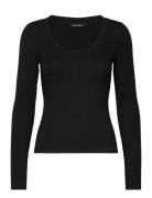 Long Sleeve Round Neck Top Tops T-shirts & Tops Long-sleeved Black Mon...