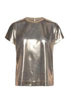 Mmnivola O-Neck Metallic Tee Tops T-shirts & Tops Short-sleeved Gold M...