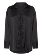 Tiedetail Relaxed Satin Shirt Tops Shirts Long-sleeved Black Monki