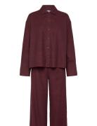 L/S Buttondown & Pant Sleep Set Pyjama Burgundy Calvin Klein