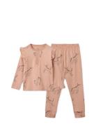 Wilhelm Printed Frill Pyjamas Set Pyjamasetti Pyjama Pink Liewood