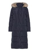 Faux-Fur-Trim Hooded Down Coat Topattu Pitkä Takki Navy Lauren Ralph L...