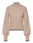 Contrast Edge Knitted Sweater Tops Knitwear Jumpers Beige Bubbleroom