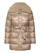 Faux-Shearling-Trim Belted Down Coat Vuorillinen Takki Topattu Takki B...