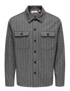 Onskodyl Pinstripe Overshirt Tops Overshirts Grey ONLY & SONS