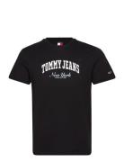 Tjm Slim Varsity Pop Tee Ext Tops T-shirts Short-sleeved Black Tommy J...