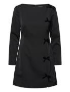 Fenix Satin Bow Ls Dress Lyhyt Mekko Black French Connection