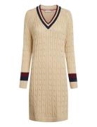 Varsity Cable V-Nk Swt Dress Ls Polvipituinen Mekko Beige Tommy Hilfig...