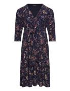 Floral Surplice Stretch Jersey Dress Lyhyt Mekko Navy Lauren Women