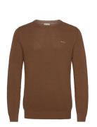 Cotton Pique C-Neck Tops Knitwear Round Necks Brown GANT