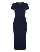 Tie-Front Jersey Short-Sleeve Dress Maksimekko Juhlamekko Navy Lauren ...