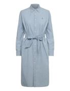 Cotton Chambray Belted Shirtdress Polvipituinen Mekko Blue Polo Ralph ...