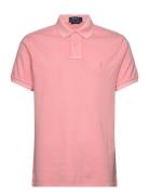 Custom Slim Mineral-Dyed Mesh Polo Shirt Tops Polos Short-sleeved Pink...