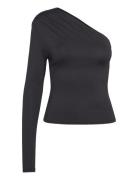 Draped -Shoulder Nylon Top Tops T-shirts & Tops Long-sleeved Black Mon...