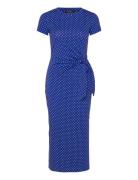 Polka-Dot Tie-Front Short-Sleeve Dress Polvipituinen Mekko Blue Lauren...