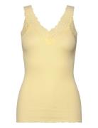 Organic Top W/ Lace Tops T-shirts & Tops Sleeveless Yellow Rosemunde