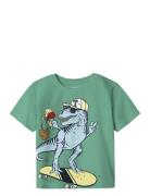 Nmmdino Nreg Ss Top Box Tops T-shirts Short-sleeved Green Name It