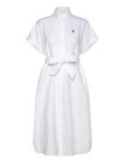 Belted Linen Shirtdress Polvipituinen Mekko White Polo Ralph Lauren