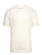 Knitted S/S O-Neck Tee Tops T-shirts Short-sleeved Cream Lindbergh